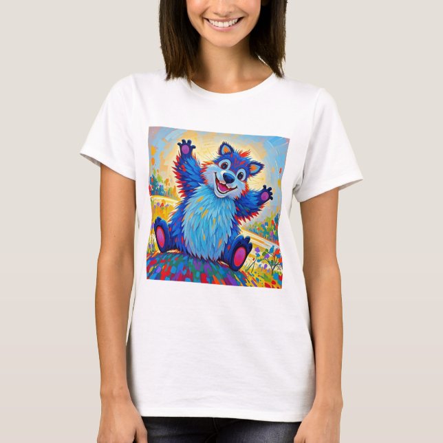 Happy funny bear Abstract cute animal art T-Shirt (Front)