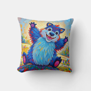 Happy funny bear Abstract cute animal art Throw Pillow