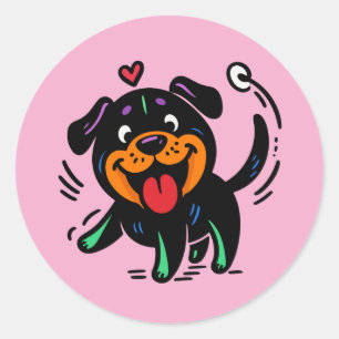 Happy Funny Cartoon Rottweiler Puppy Classic Round Sticker
