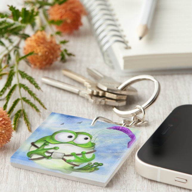 Happy Funny Frog Paraglider Keychain (Front Right)
