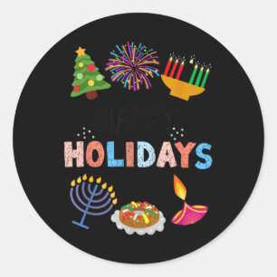 Happy Funny Holidays Diwali Kwanzaa Hanukkah Chris Classic Round Sticker