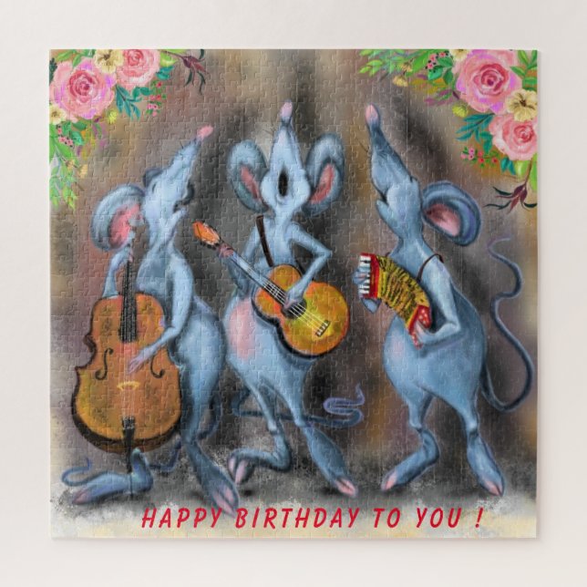 Happy Funny Mouse Band - Add Your Text / Name Jigsaw Puzzle (Vertical)