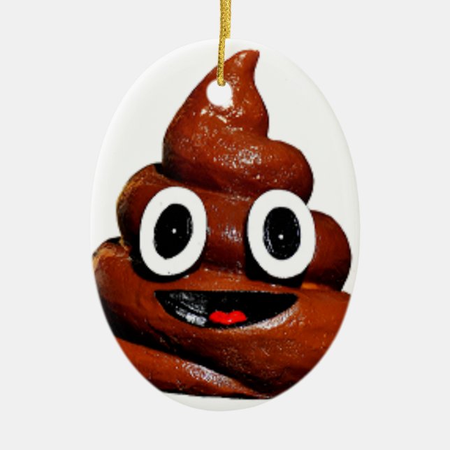 happy funny poop emoji ceramic ornament (Front)