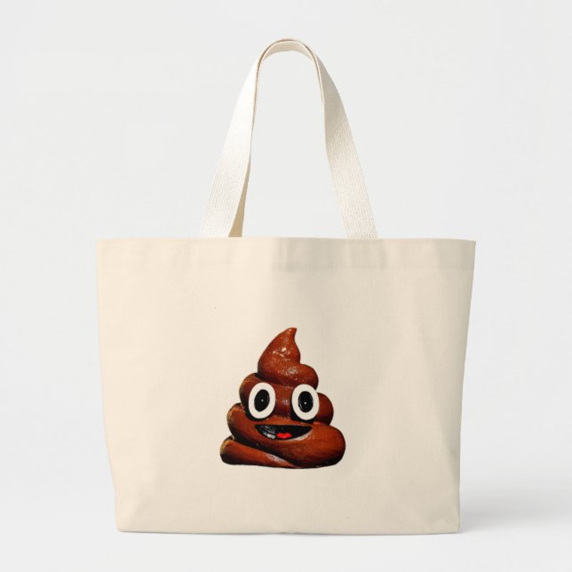 happy funny poop emoji large tote bag (Front)