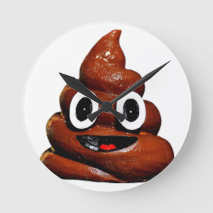 happy funny poop emoji round clock