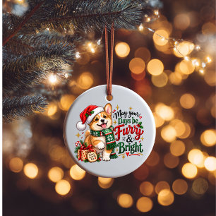 Happy Furry Christmas Ornament   Welsh Corgi