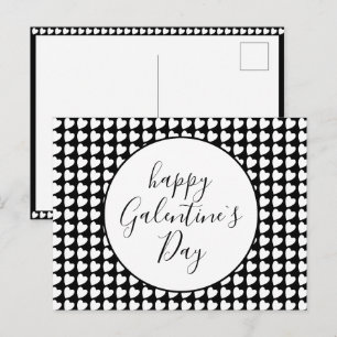 Happy Galentine`s Day Black White Heart Pattern Holiday Postcard