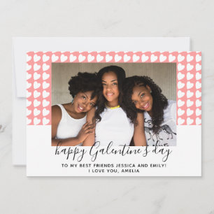 Happy Galentine`s Day Pink Heart Photo Friend Holiday Card