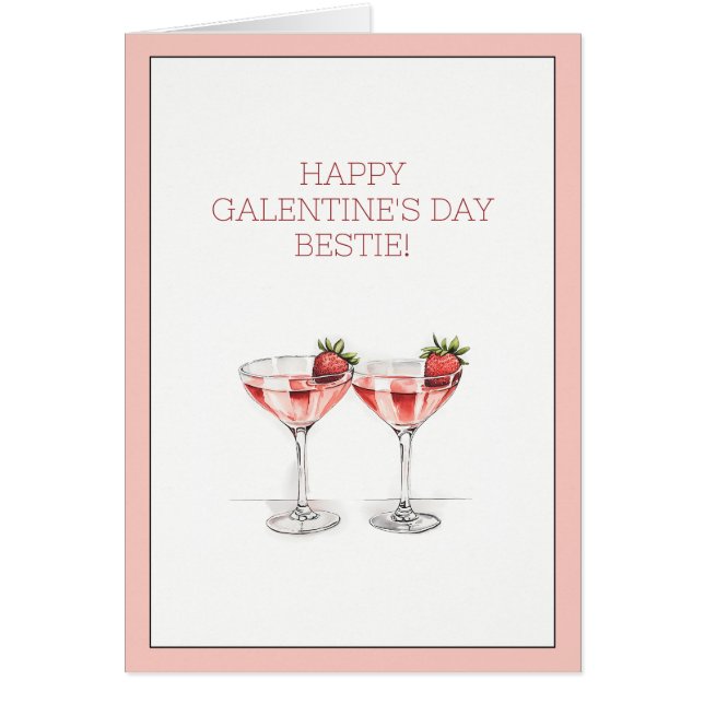 Happy Galentine's Day Bestie Cocktails Folded Card (Front)