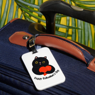 Happy Galentine's Day black kitten gives a heart Luggage Tag