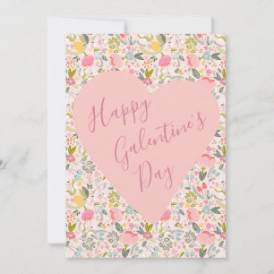Happy Galentine's Day floral girly pink heart Holiday Card