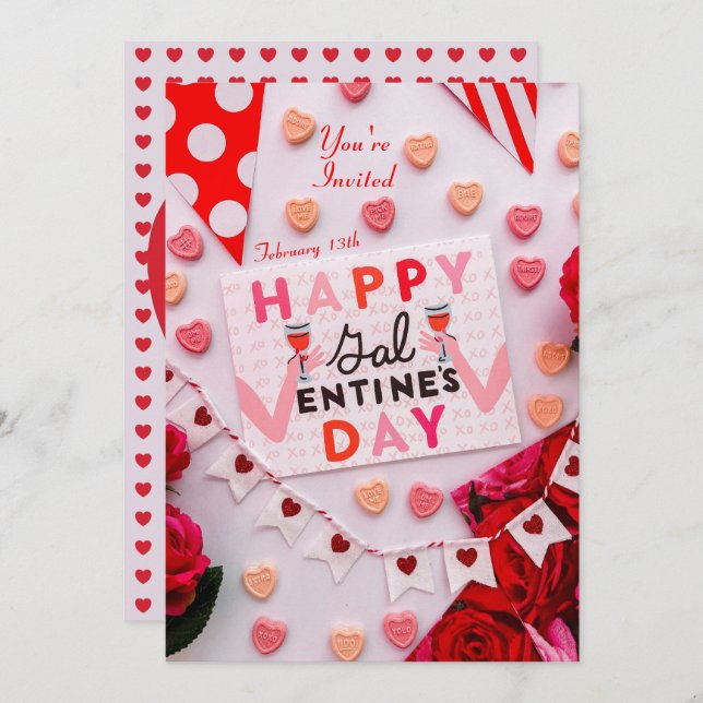Happy Galentine's Day Food & Spirits Party Invite (Front/Back)