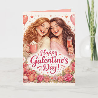 Happy Galentine's Day Greeting Card, Blank Inside Card