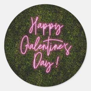 Happy Galentine's Day Neon Sign Valentine's Day Classic Round Sticker