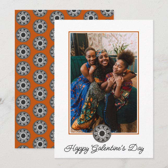 Happy Galentine's Day Photo African Pattern Holiday Card (Front/Back)