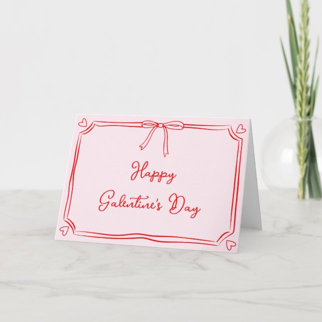 Happy Galentine's Day Red and Pink Bestie Gal Pal Card (Front)