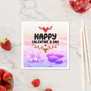 Happy Galentine's Day Red Heart & Wings Party Napkin