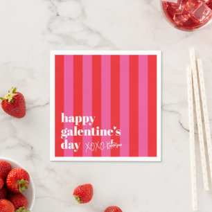 Happy Galentine's Day Red Pink Stripe Paper Napkin
