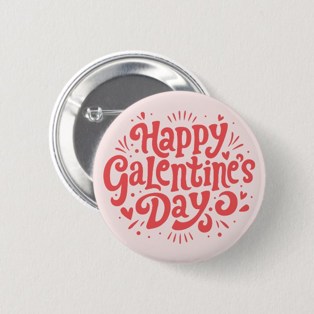 Happy Galentine's Day retro groovy 80s 2 Inch Round Button (Front & Back)