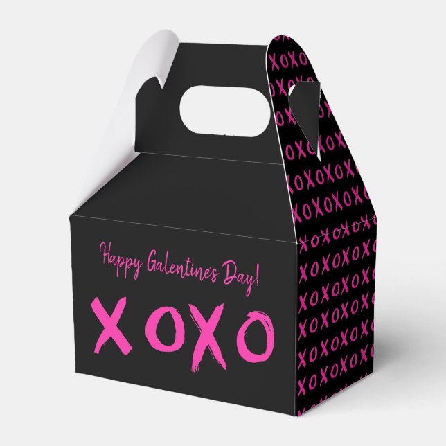Happy Galentine's day xoxo Black Pink Favor Box (Front Side)