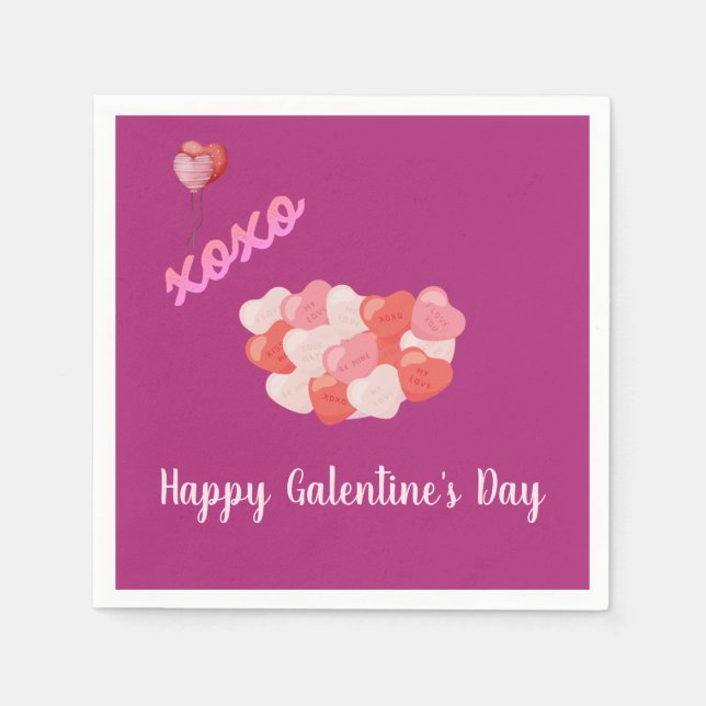 Happy Galentine's day XOXO Pink Balloons Napkin (Front)