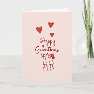 Happy Galentines Matte Red Hearts Card