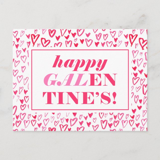 Happy Galentine's |  Watercolor Hearts Postcard (Front)