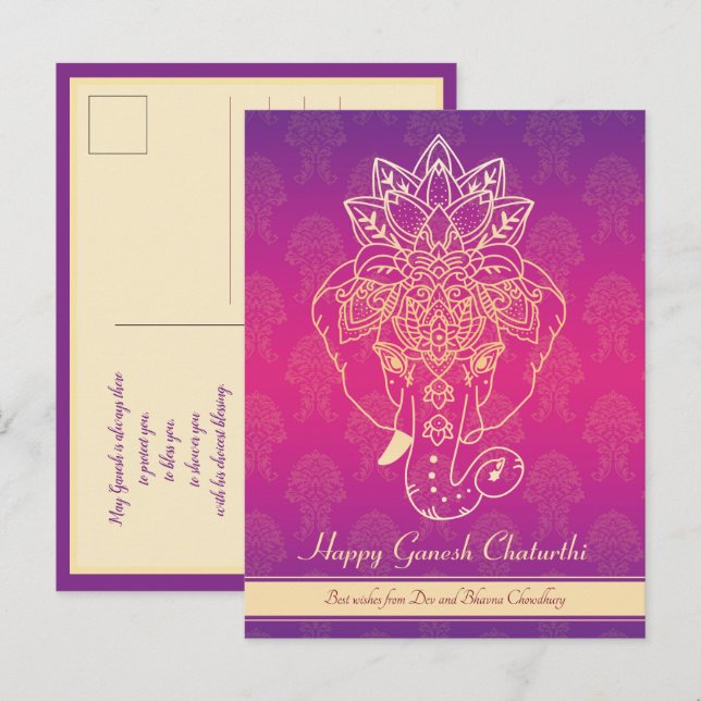 Happy Ganesh Chaturthi, own text, purple Postcard (Front/Back)