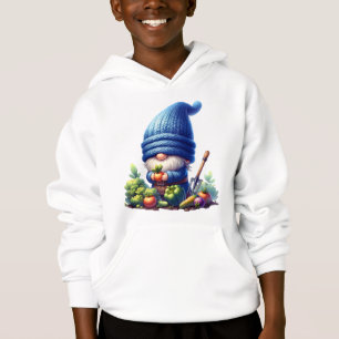 Happy Garden Gnome Growing Vegetables in a Cozy