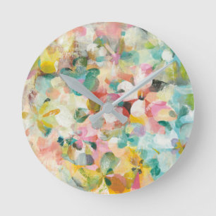 Happy Garden   Soft Pastel Petals Round Clock