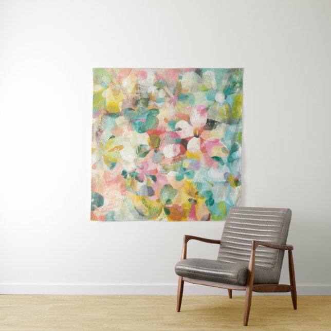 Happy Garden | Soft Pastel Petals Tapestry (In Situ (Horizontal))