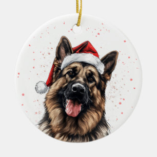 Happy German Shepherd Dog Christmas Personalized Ceramic Ornament