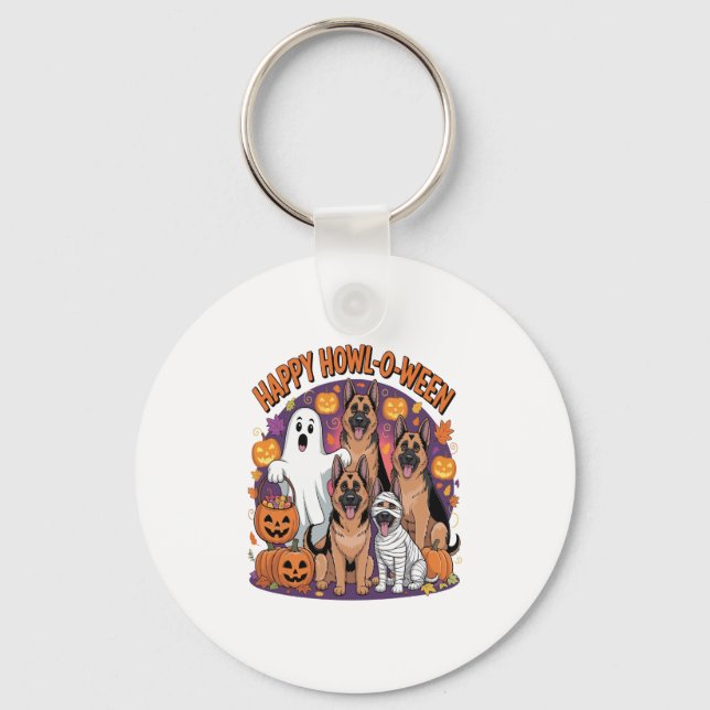 Happy German Shepherd Halloween Keychain (Front)