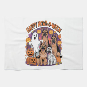 Happy German Shepherd Halloween Kitchen Towel