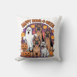 Happy German Shepherd Halloween Throw Pillow