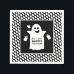 Happy Ghost, Black Halloween Party Napkin<br><div class="desc">These paper napkins are perfect for anyone planning a Halloween celebration. The design features happy ghosts on the front with a tiled ghost pattern and is finished with matching editable wording. This fun design can be personalized to suit your special event and will be the perfect accessory for any Halloween...</div>