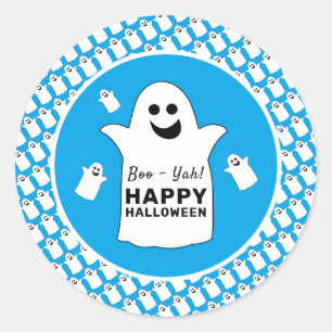 Happy Ghost, Blue Halloween Party Classic Round Sticker