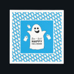 Happy Ghost, Blue Halloween Party Napkin<br><div class="desc">These paper napkins are perfect for anyone planning a Halloween celebration. The design features happy ghosts on the front with a tiled ghost pattern and is finished with matching editable wording. This fun design can be personalized to suit your special event and will be the perfect accessory for any Halloween...</div>