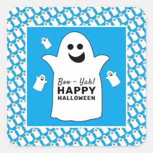 Happy Ghost, Blue Halloween Party Square Sticker