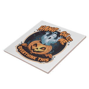 Happy ghost from a pumpkin for Halloween Tile