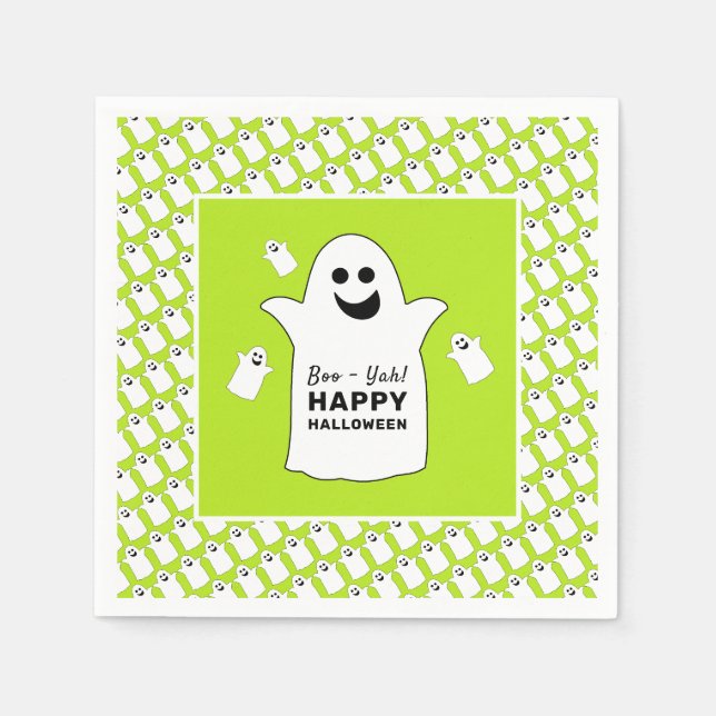 Happy Ghost, Green Halloween Party Napkin (Front)