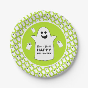 Happy Ghost, Green Halloween Party Paper Plate