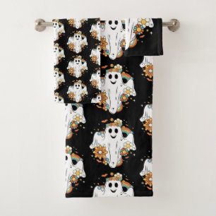 Happy Ghost Pattern Retro Hippie Vibe  Bath Towel Set