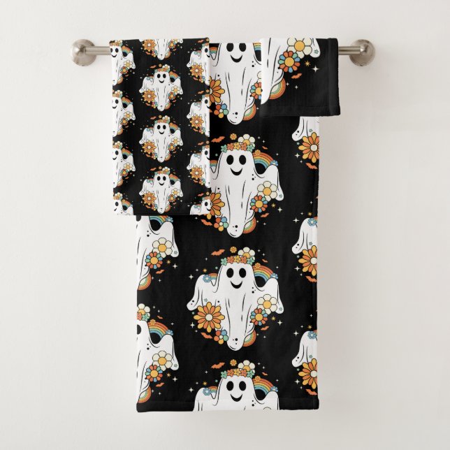 Happy Ghost Pattern Retro Hippie Vibe  Bath Towel Set (Insitu)