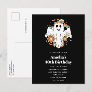 Happy Ghost Retro Hippie Vibe Birthday Invitation Postcard