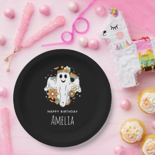 Happy Ghost Retro Hippie Vibe Birthday Paper Plate
