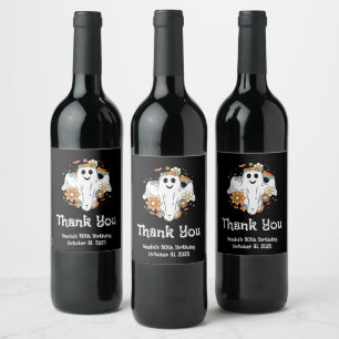 Happy Ghost Retro Hippie Vibe Birthday Wine Label