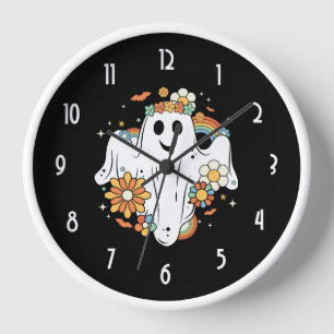 Happy Ghost Retro Hippie Vibe Clock
