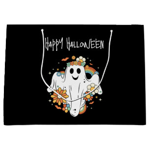 Happy Ghost Retro Hippie Vibe Halloween Large Gift Bag