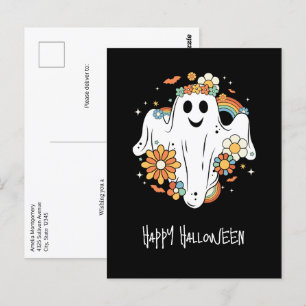 Happy Ghost Retro Hippie Vibe Halloween Postcard